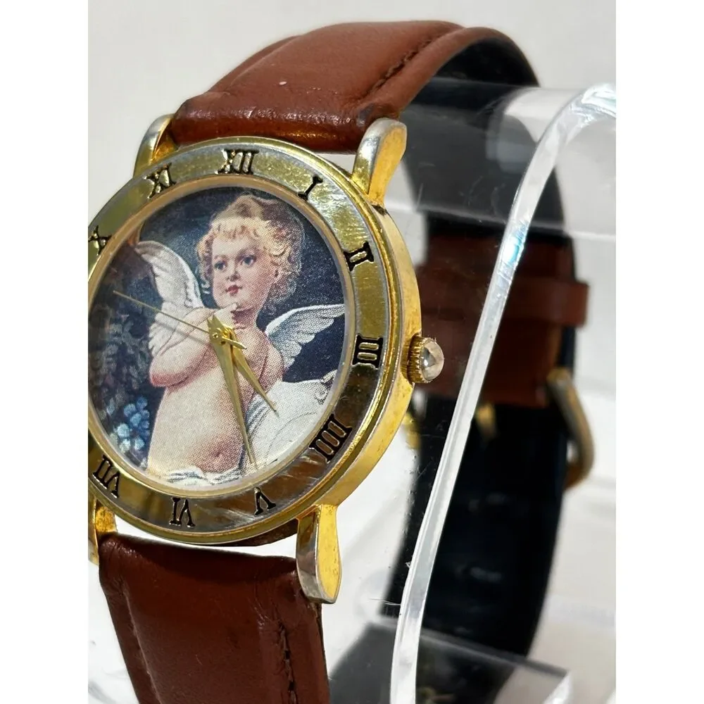VTG Circa Angels Roman Numeral bezel gold-tone women's watch, working